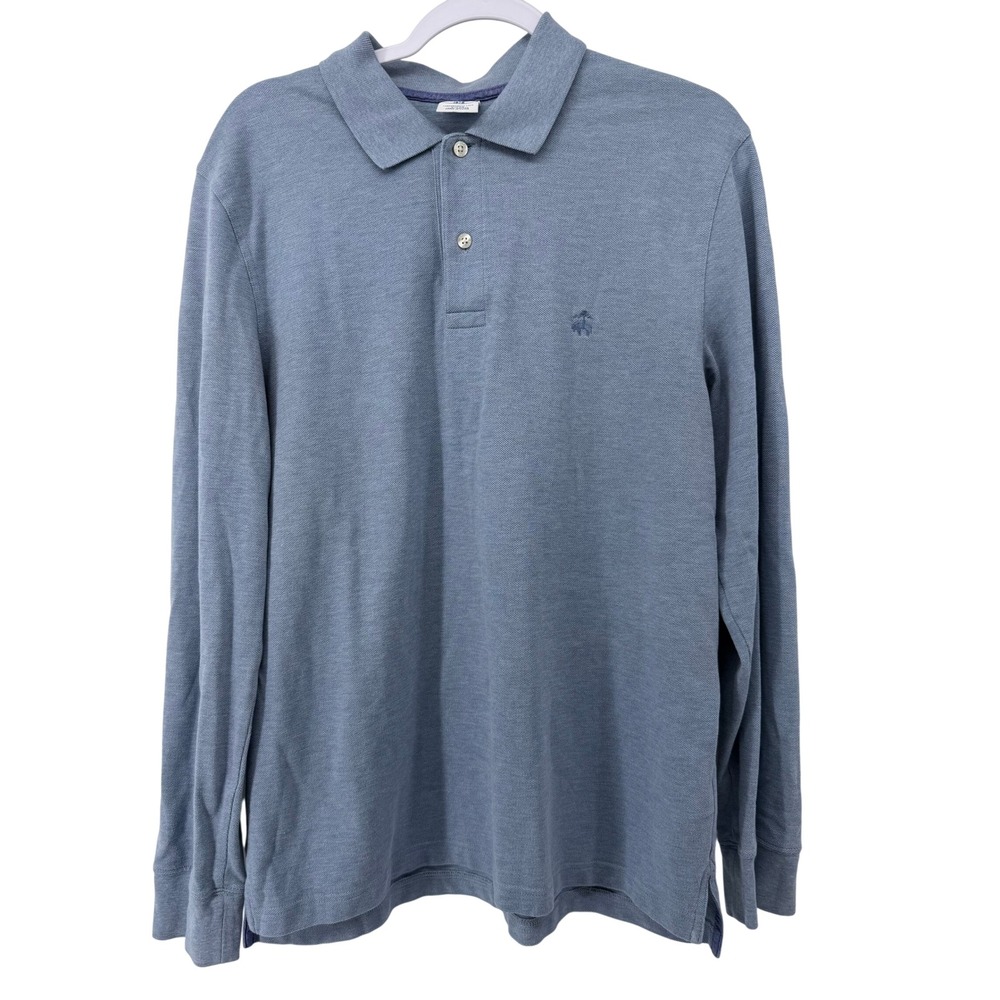 Brooks Brothers Performance Polo Mens Large Slim Fit Long Sleeve Blue Cotton